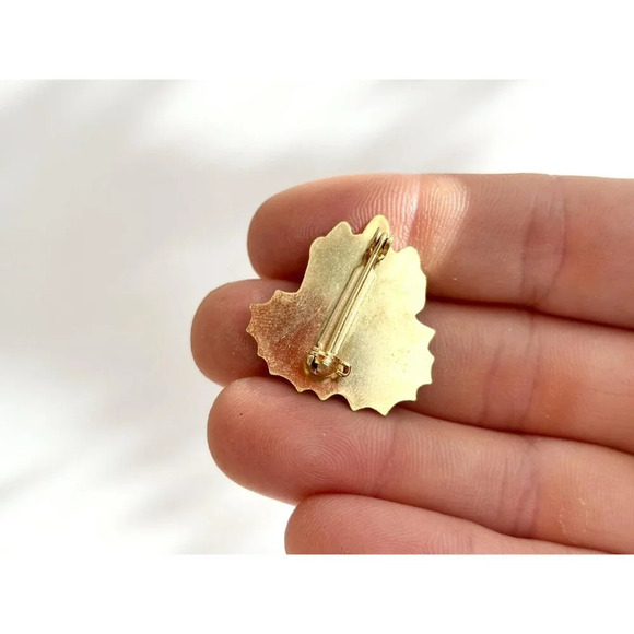 Gold Toned Triple Holiday Candle w/ Mistletoe Vintage Christmas Brooch Lapel Pin - Picture 5 of 5